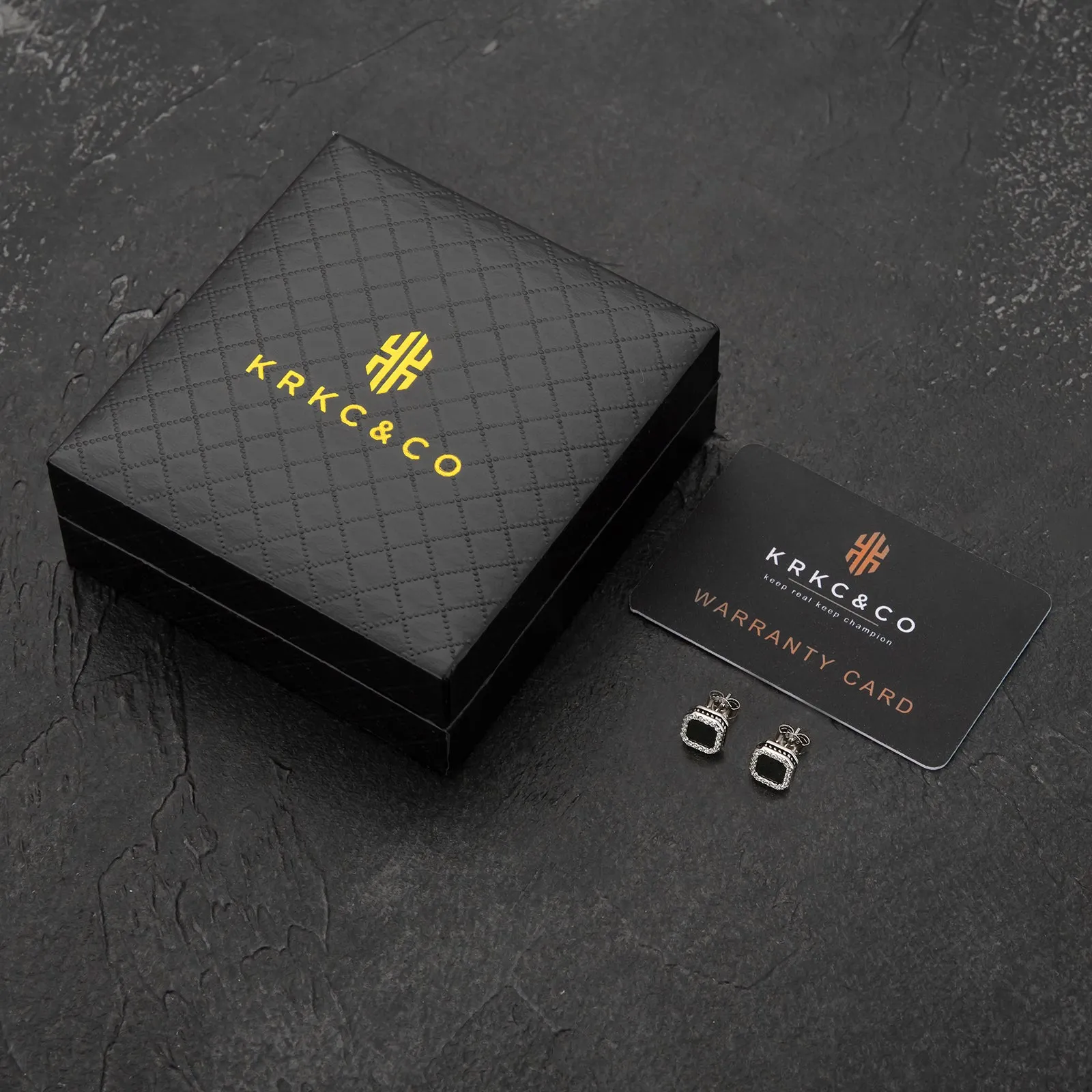 Square Black Iced CZ Stud Earrings for Men