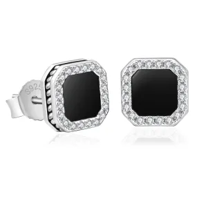 Square Black Iced CZ Stud Earrings for Men