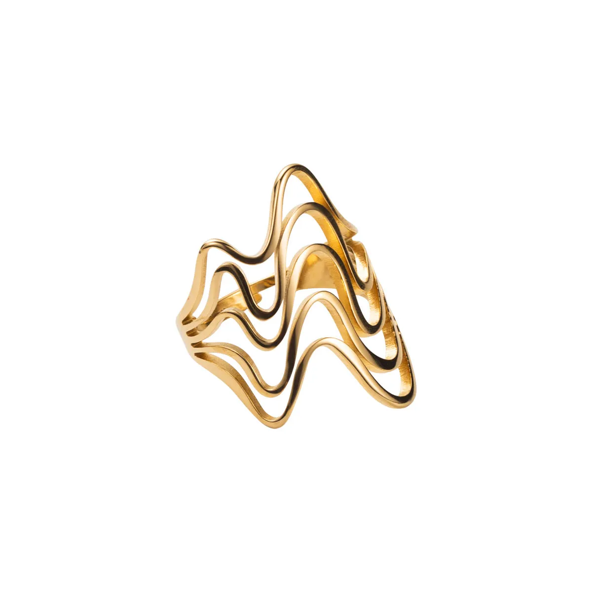 Stainless steel retro classic texture ring-Golden water ripple pattern