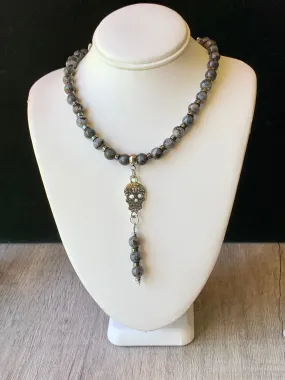 Stella Handmade Labradorite and Hematite 17" Choker with Skull Pendant