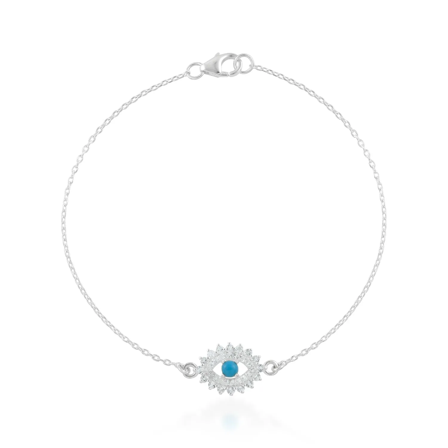 Sterling Silver 19cm Turquoise White Topaz Evil Eye Bracelet