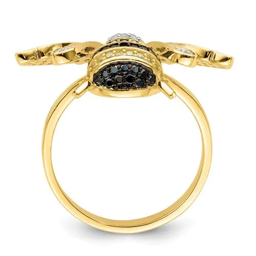 Sterling Silver Black and White Gold Plated CZ Bumblebee Ring