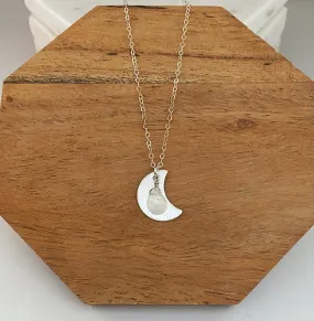 Sterling silver moon necklace with moonstone