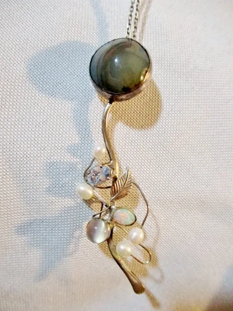 STERLING SILVER OPAL STONE PEARL CRYSTAL MOONSTONE Necklace Charm Pendant