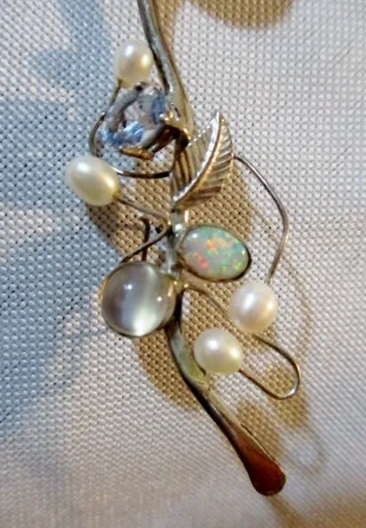 STERLING SILVER OPAL STONE PEARL CRYSTAL MOONSTONE Necklace Charm Pendant