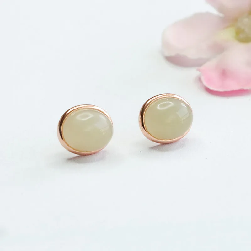 Sterling Silver Oval Hotan Jade Stud Earrings