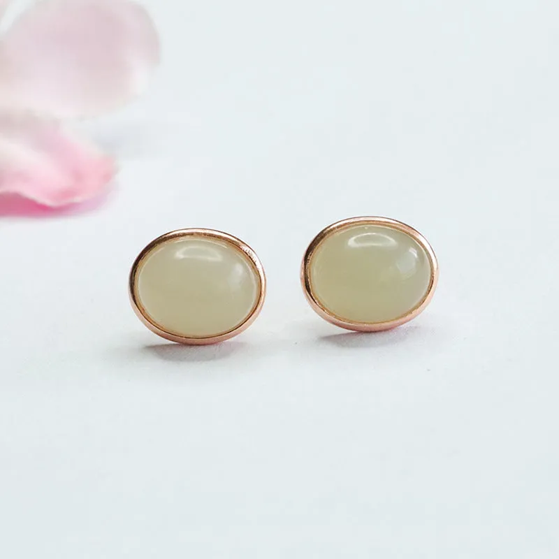 Sterling Silver Oval Hotan Jade Stud Earrings