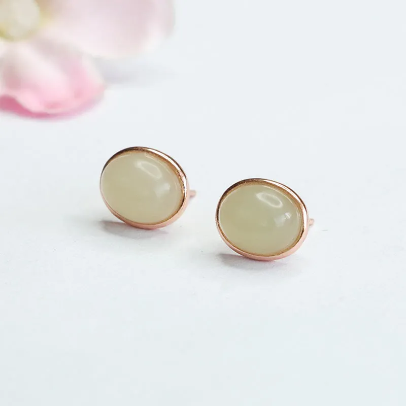 Sterling Silver Oval Hotan Jade Stud Earrings