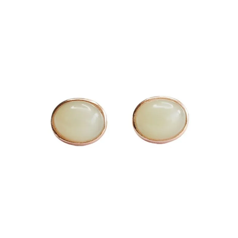 Sterling Silver Oval Hotan Jade Stud Earrings