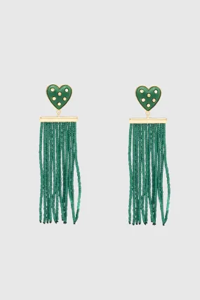 Studded Heart Fringe Seed Bead Earrings