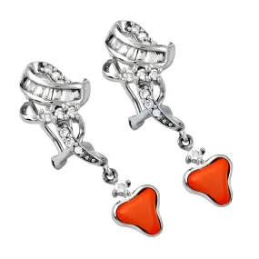 Stunning Coral Cubic Zirconia Gemstone Silver Earrings - Hot & Dazzling Jewelry