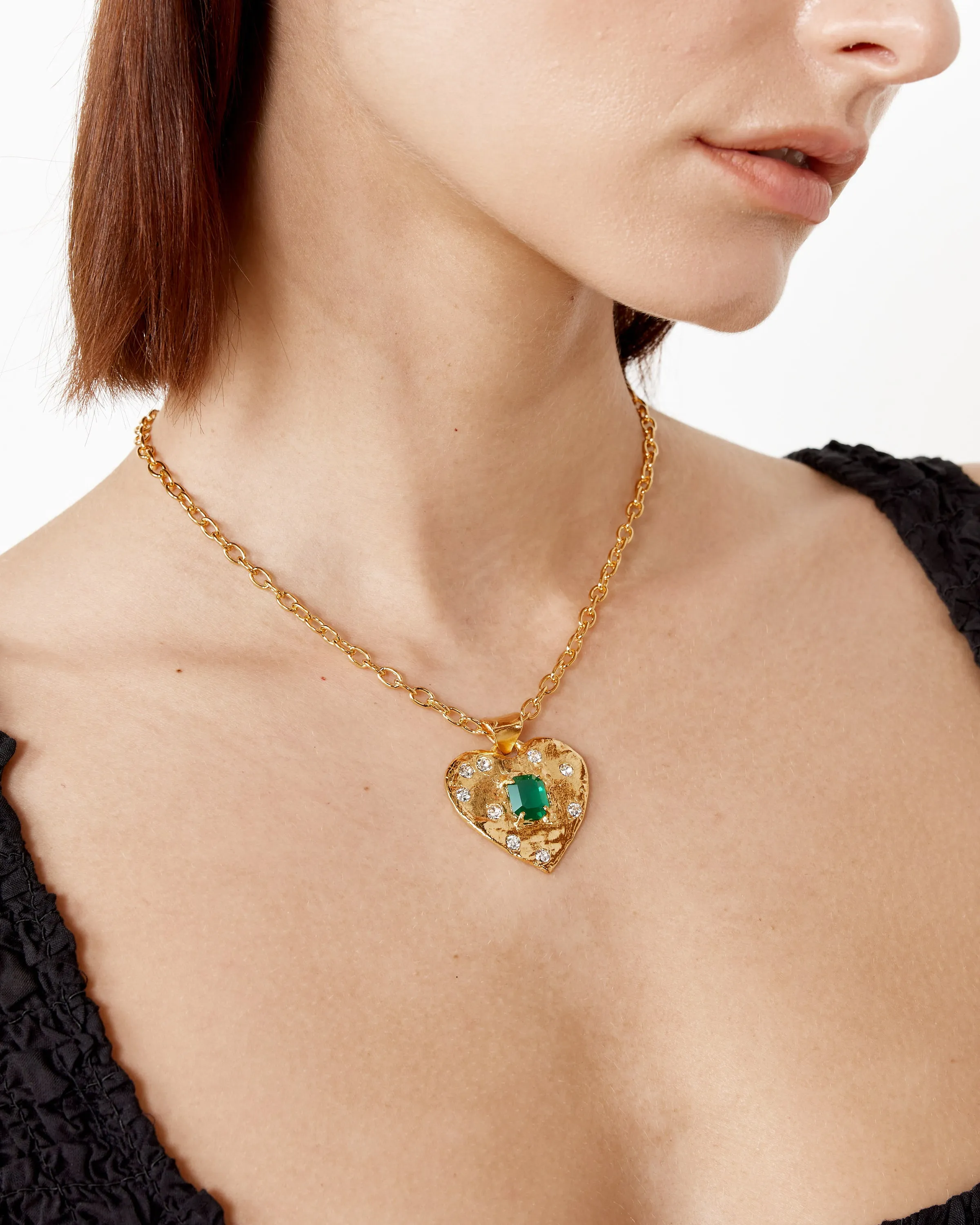 Super Heart Necklace in 18K Gold Plated Emerald