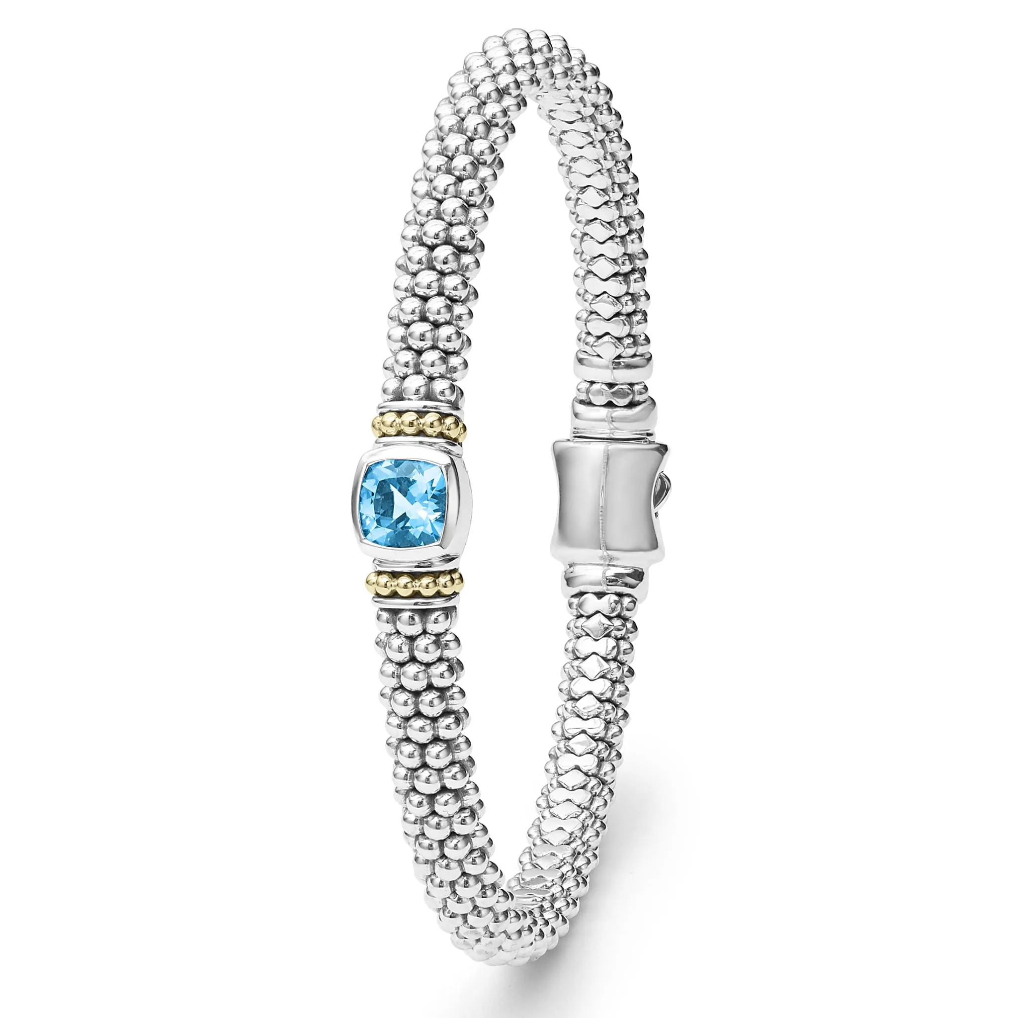 Swiss Blue Topaz Caviar Bracelet | 6mm (Size M)