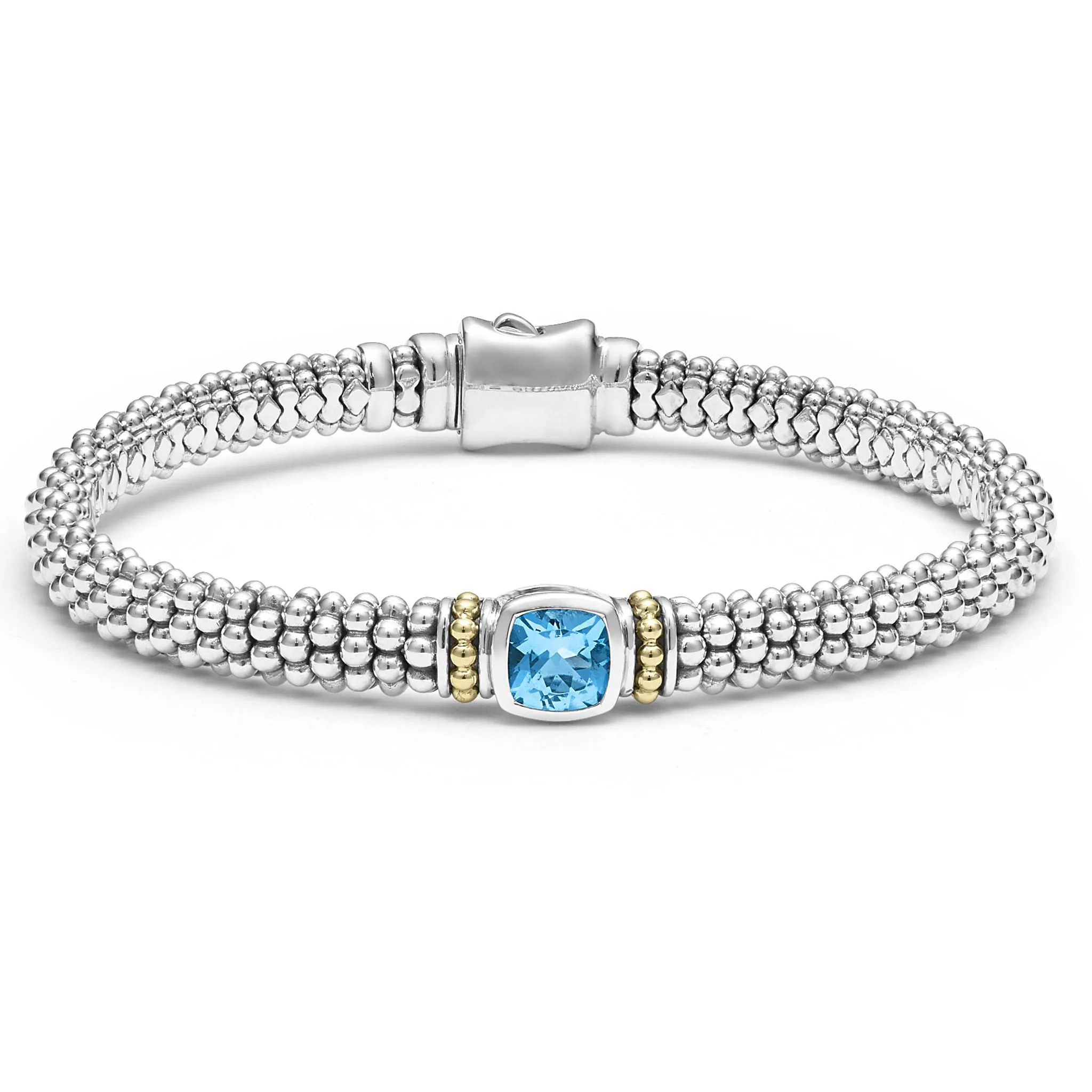 Swiss Blue Topaz Caviar Bracelet | 6mm (Size M)