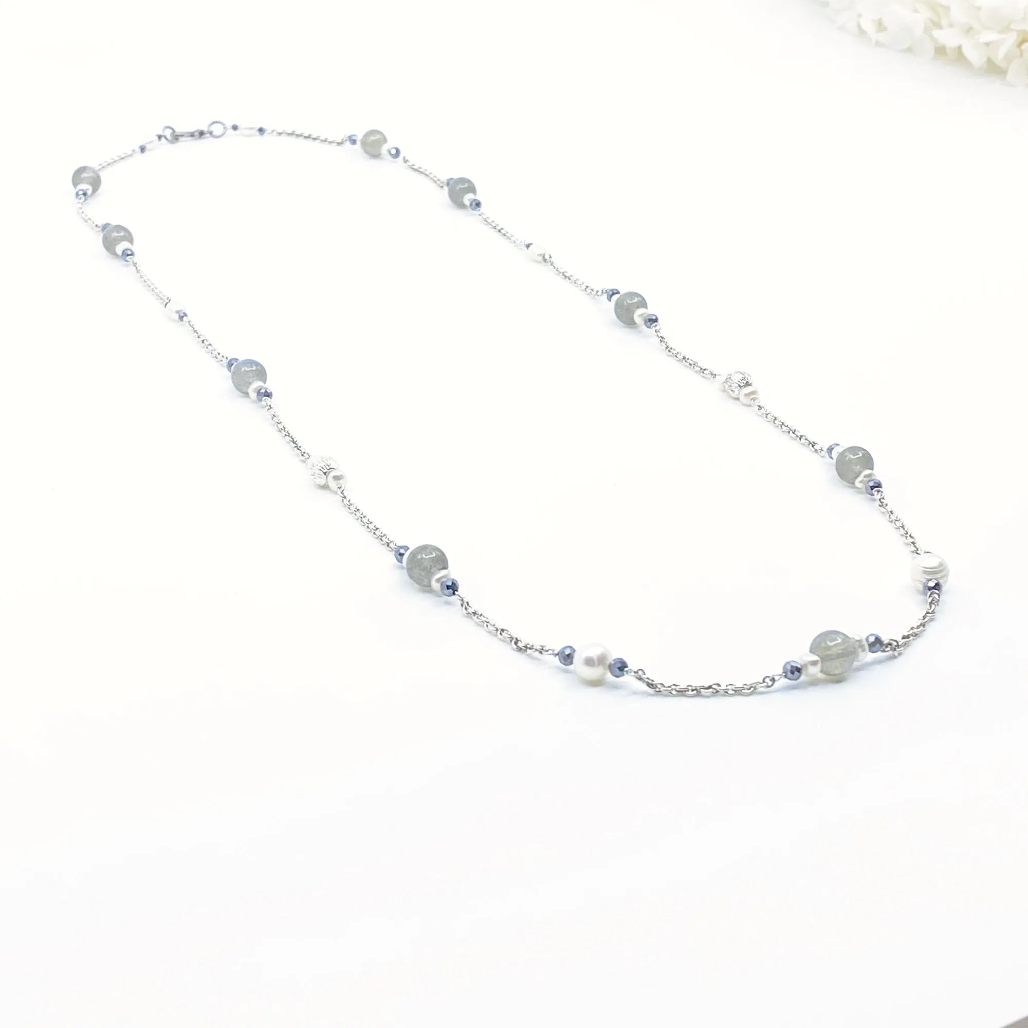 The Nine Grey Moonstone Necklace in Sterling Silver