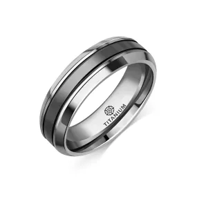 Titanium Grooved Chamfered Flat Court Ring