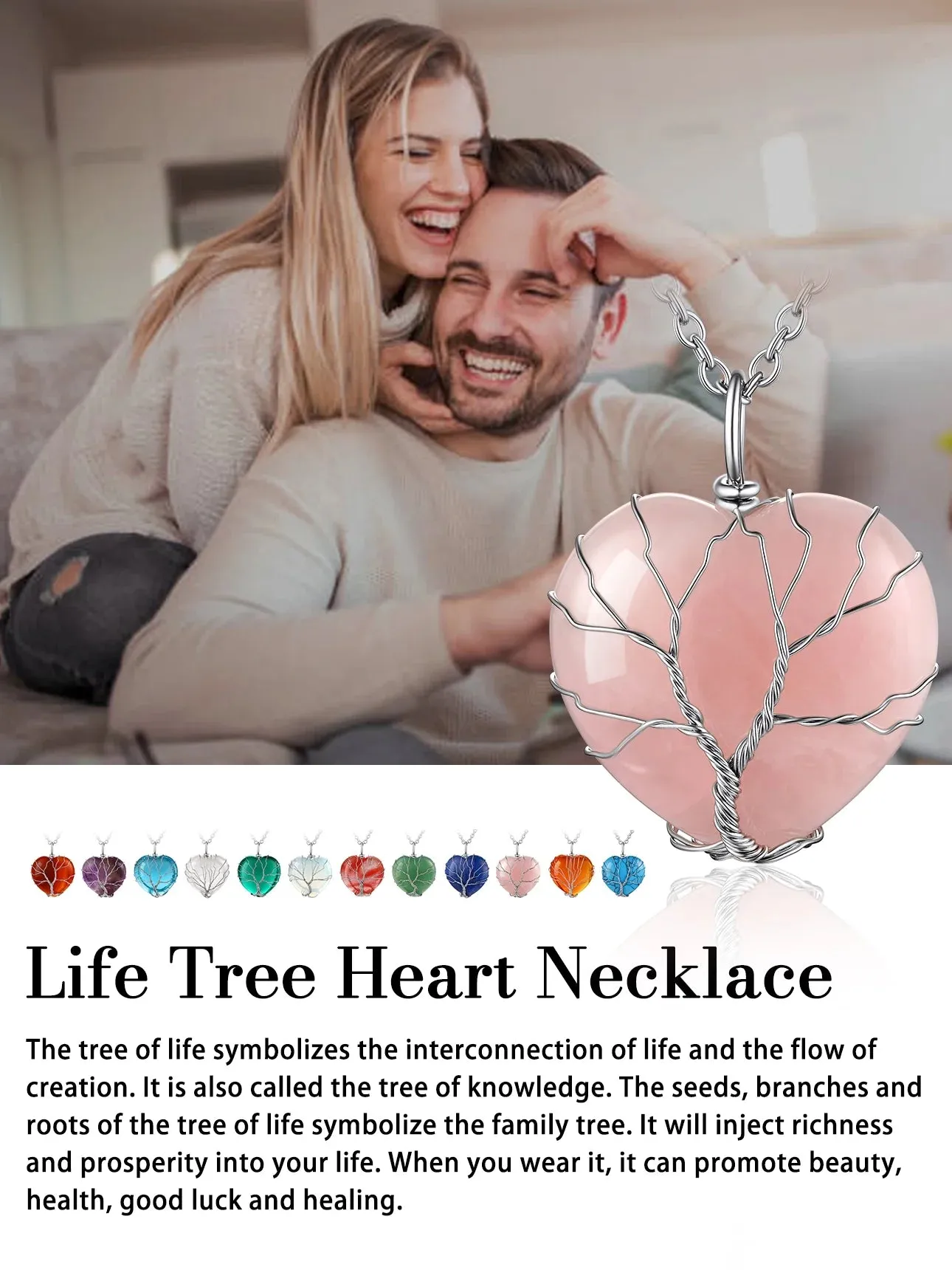 Tree of Life Crystal Heart Pendant & Necklace