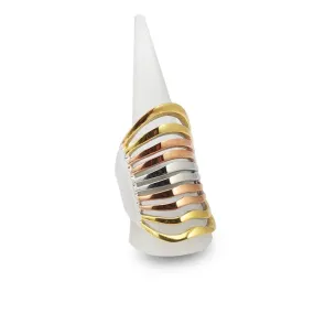 Tri-Color Stainless Steel Open Concave Statement Ring