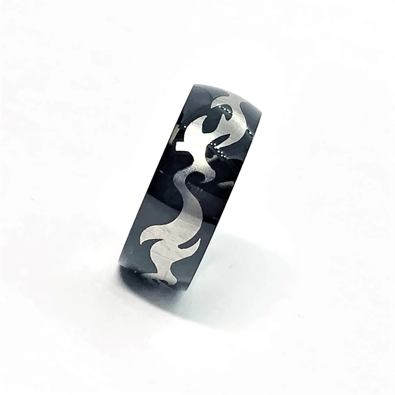 Tribal Pattern Black Stainless Steel Ring