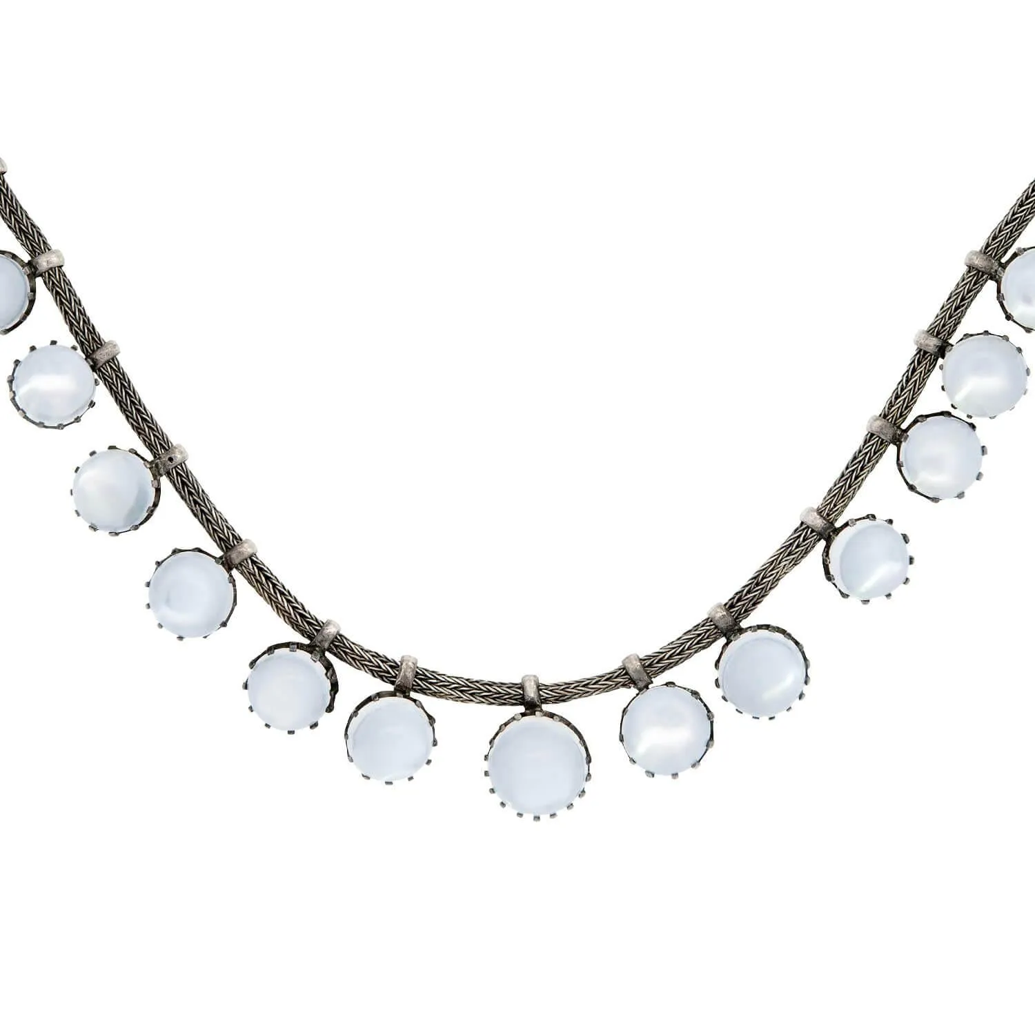 Victorian Sterling Silver Moonstone Graduated Festoon Necklace