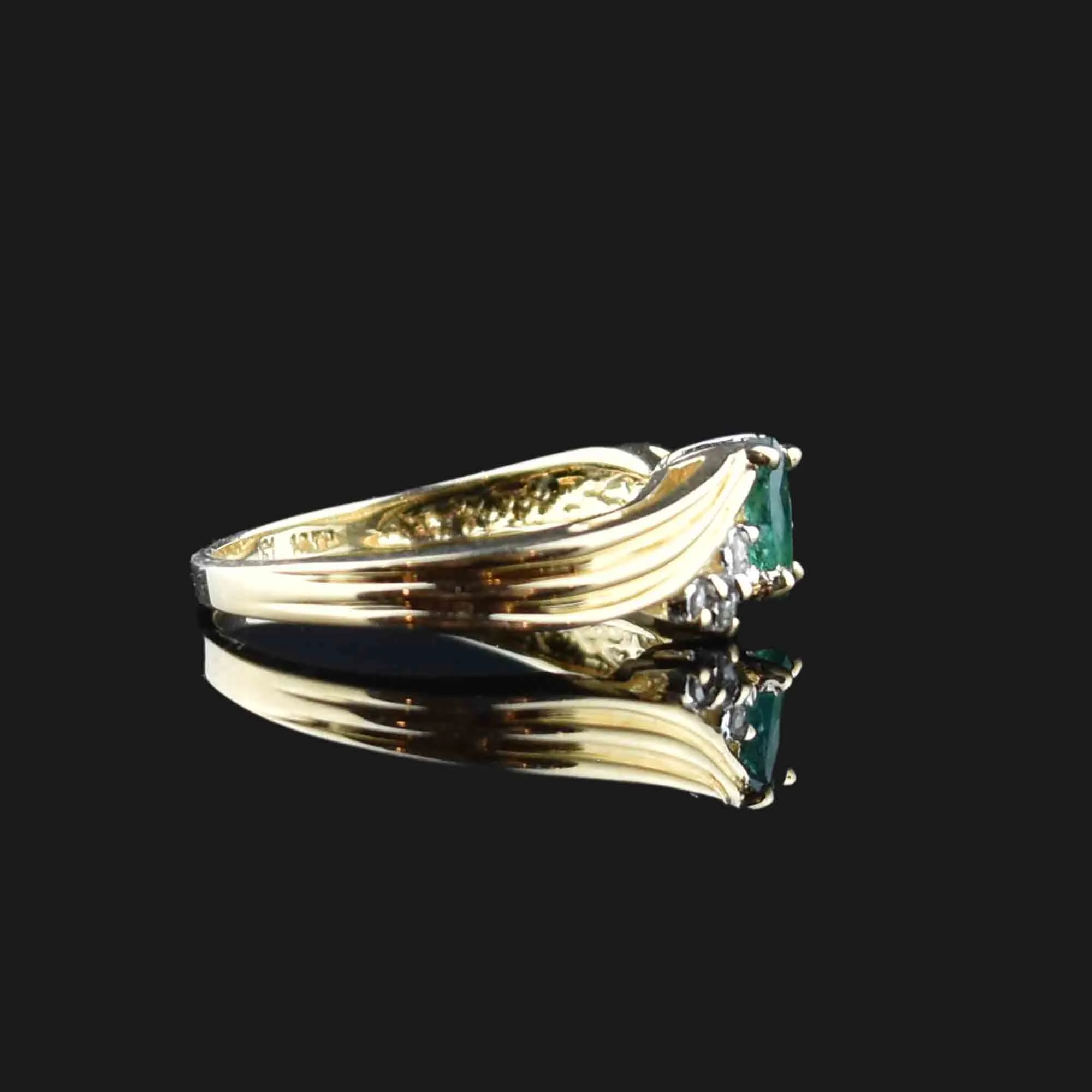 Vintage 10K Gold Emerald Diamond Ring, Sz 6.25