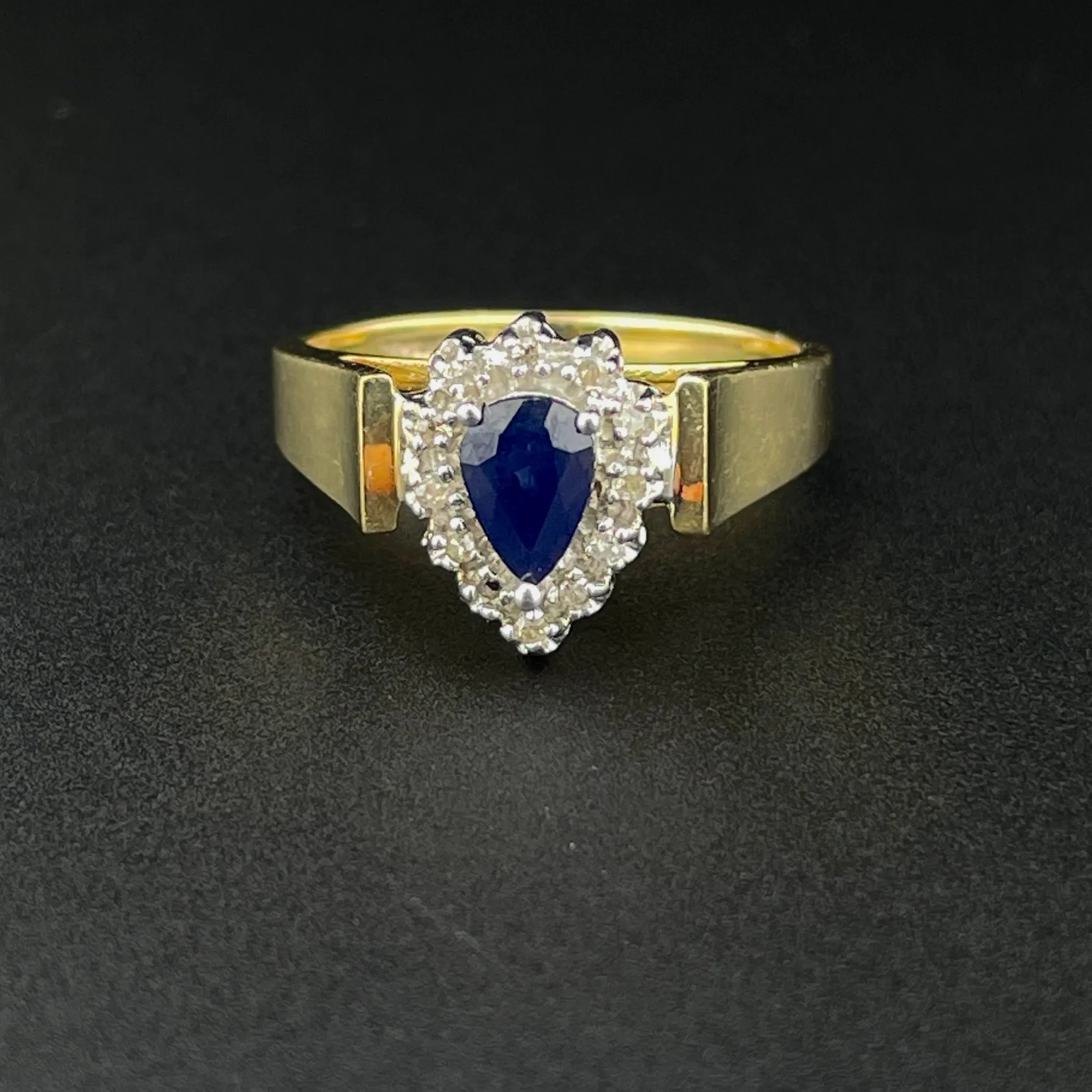 Vintage 10K Gold Sapphire Diamond Halo Engagement Ring, Sz 5 3/4