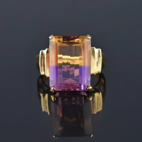 Vintage 13 CTW Ametrine Gold Cocktail Ring, Amethyst & Citrine