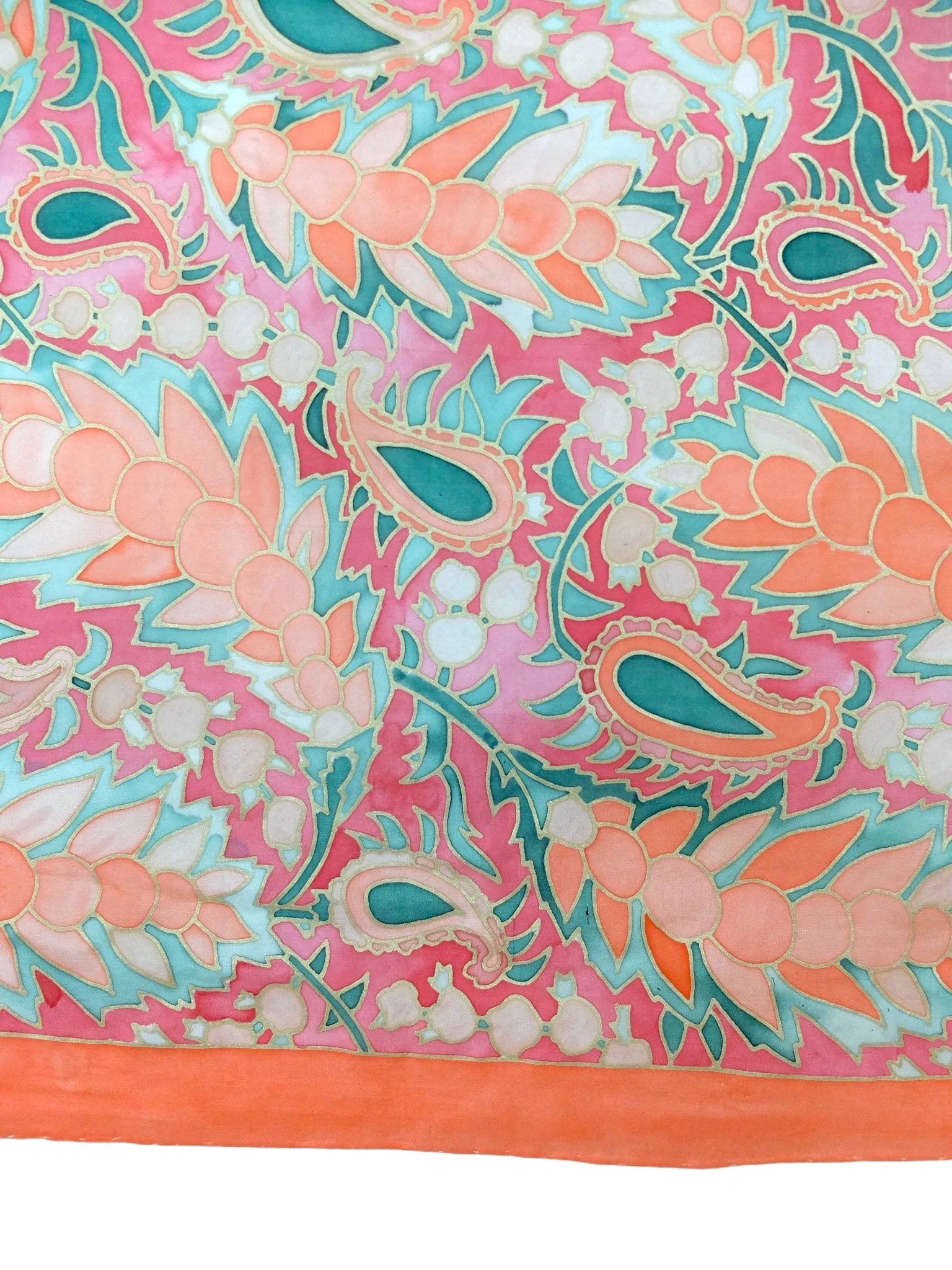 Vintage 60s Handpainted Silk Psychedelic Mod Abstract Orange & Green Long Wide Neck Tie Scarf