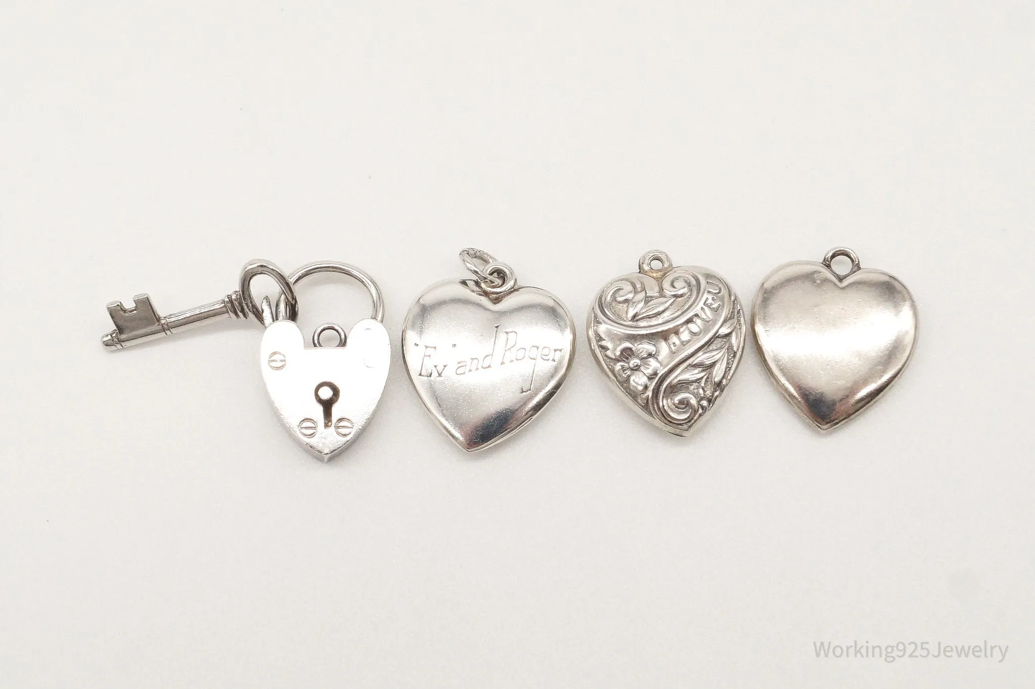 Vintage Antique Puffy Hearts Sterling Silver Charms Lot