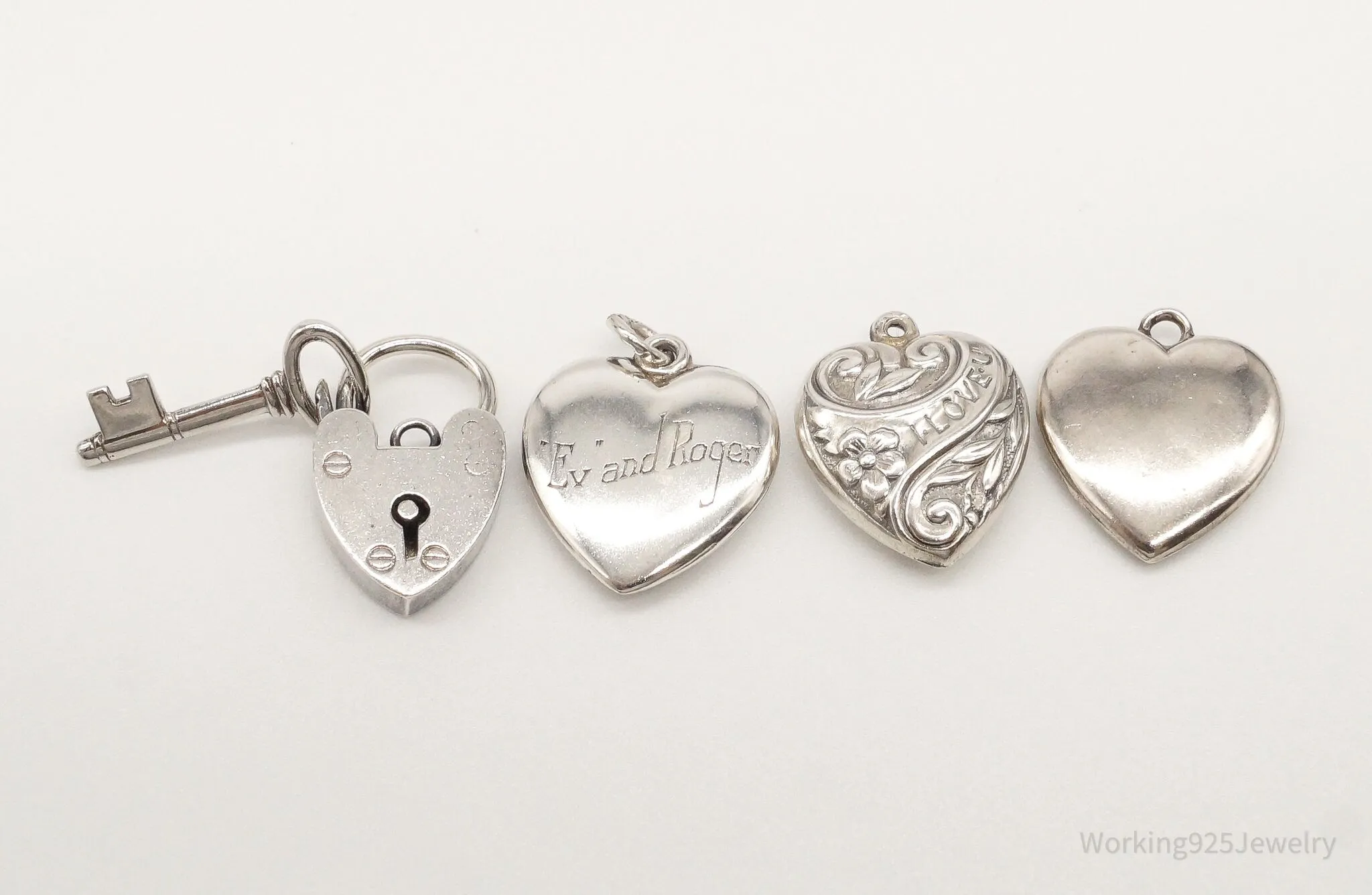 Vintage Antique Puffy Hearts Sterling Silver Charms Lot