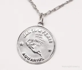 Vintage Aquarius Coin Sterling Silver Necklace 24"