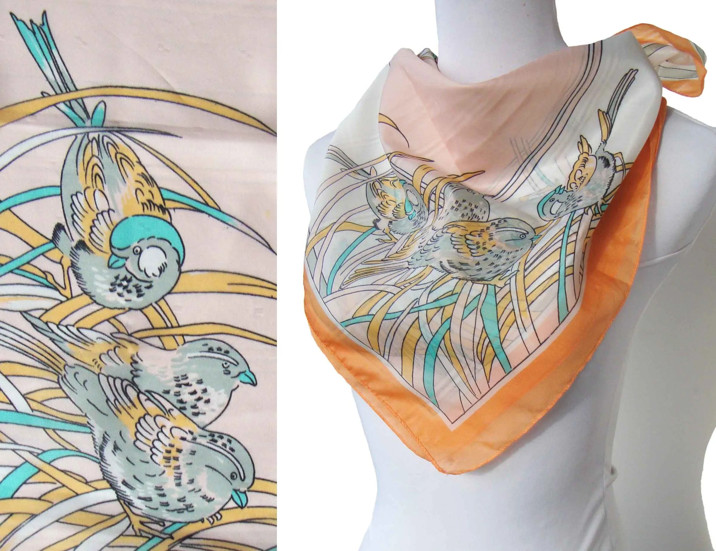 Vintage Bird Scarf Parakeet Budgie Novelty Print - Italy