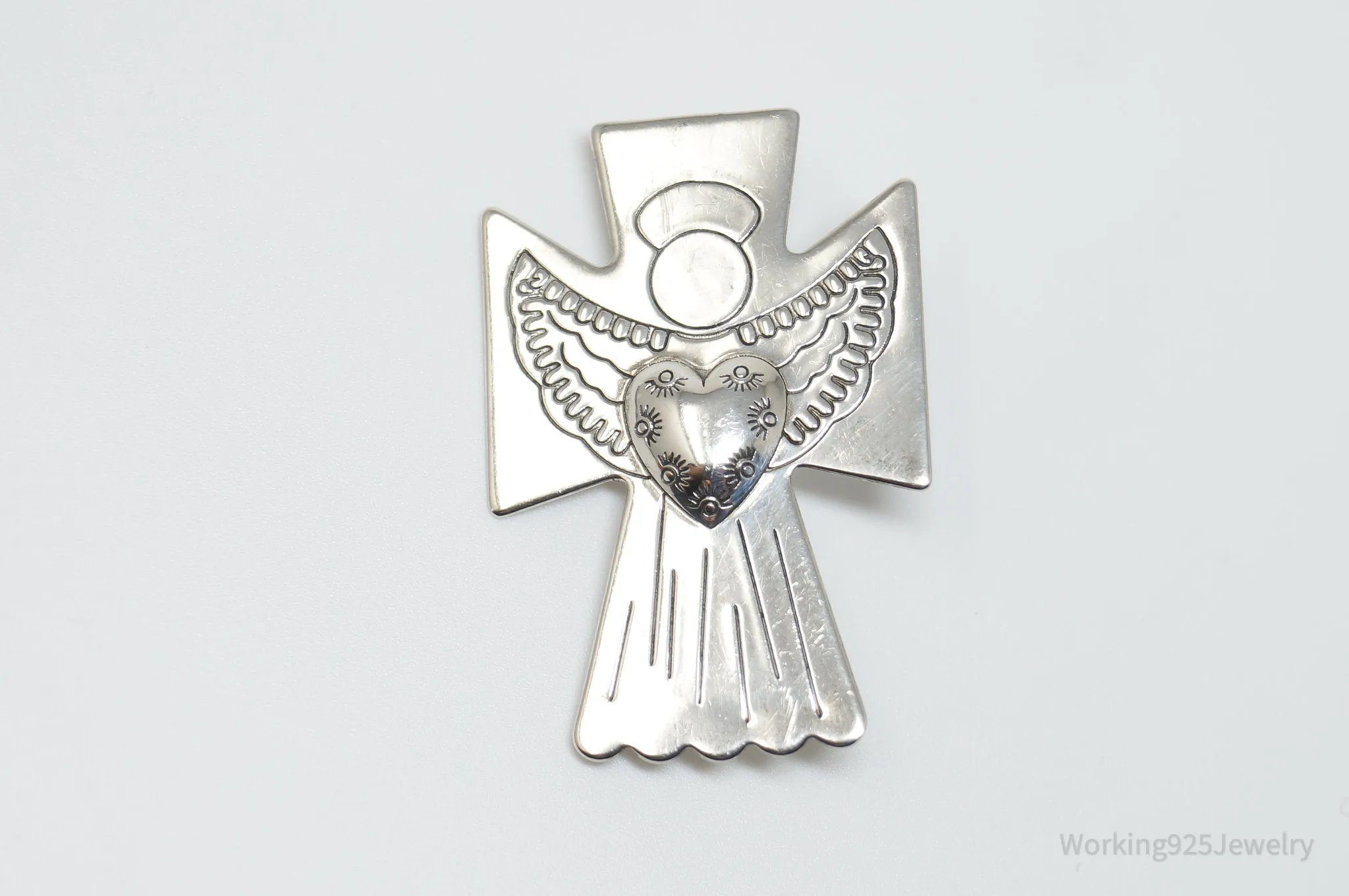 Vintage Carolyn Pollack Guardian Angel Cross Sterling Silver Pendant Brooch Pin