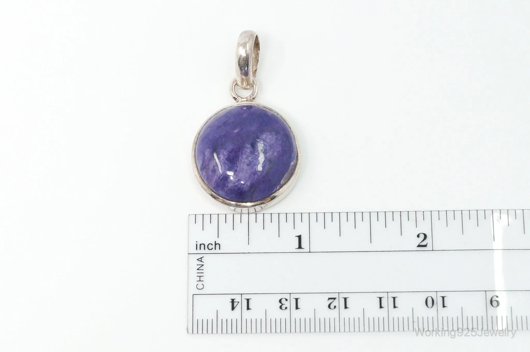 Vintage Designer Sj Large Purple Gemstone Sterling Silver Necklace Pendant