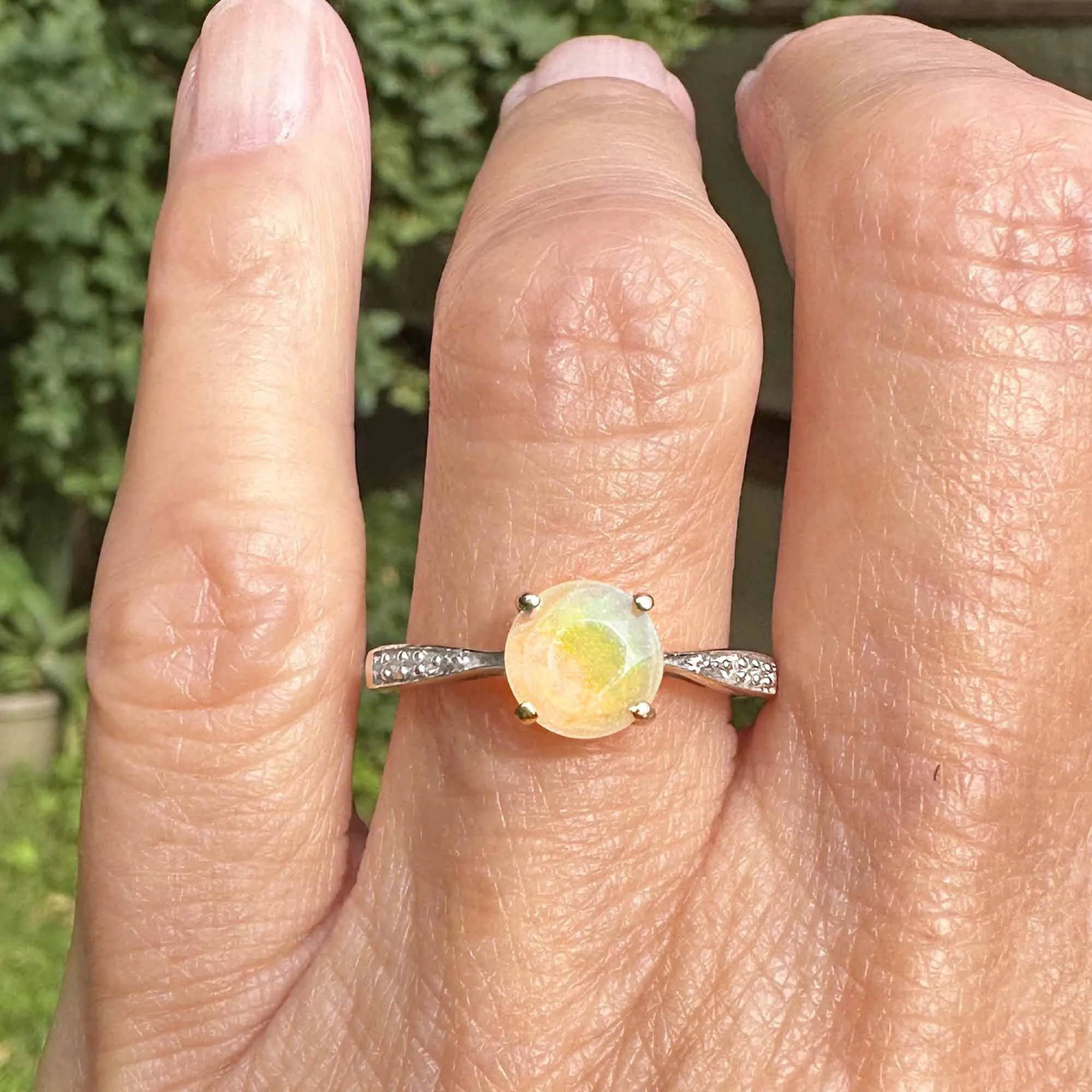 Vintage Diamond Solitaire Jelly Opal Ring in Gold