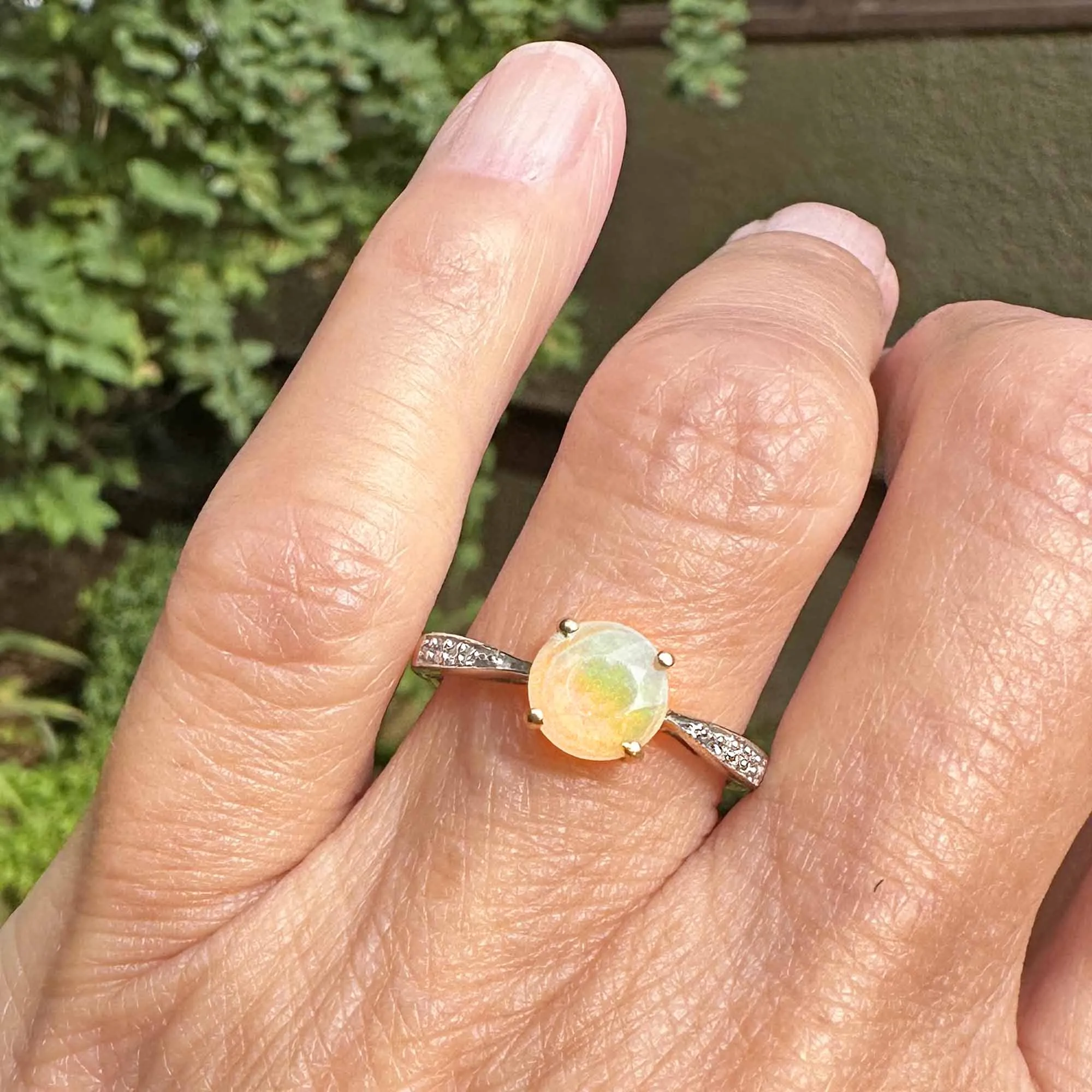 Vintage Diamond Solitaire Jelly Opal Ring in Gold