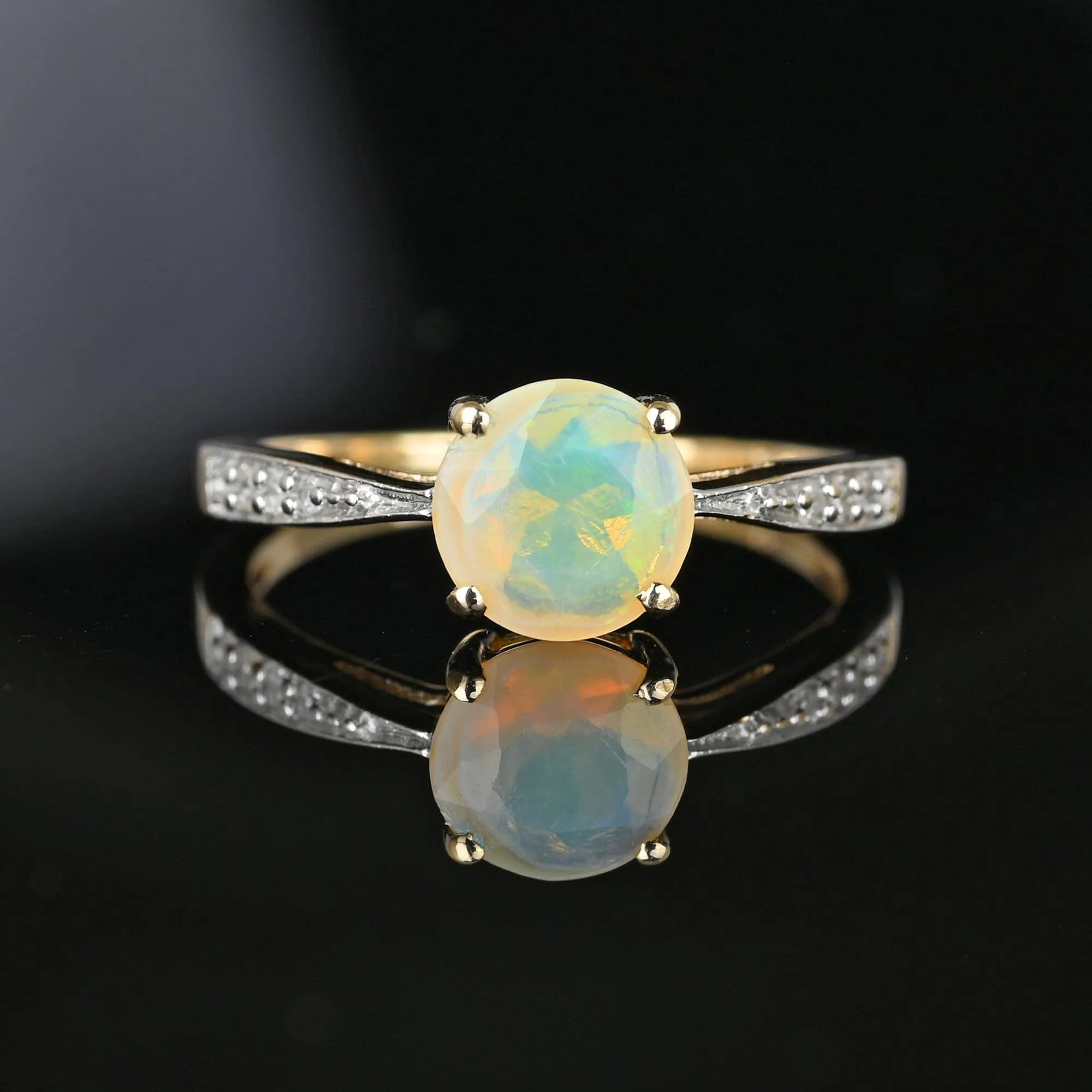 Vintage Diamond Solitaire Jelly Opal Ring in Gold