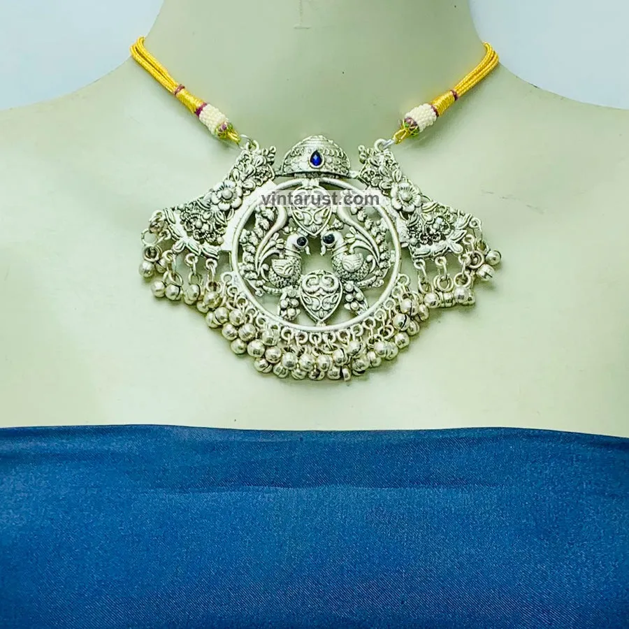 Vintage Peacock Motif Choker Necklace With Bells