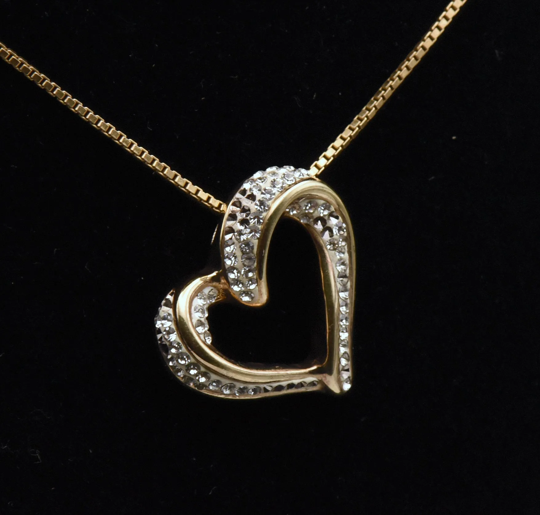 Vintage Vermeil Heart Slide Pendant on Gold Tone Chain Necklace - 20"