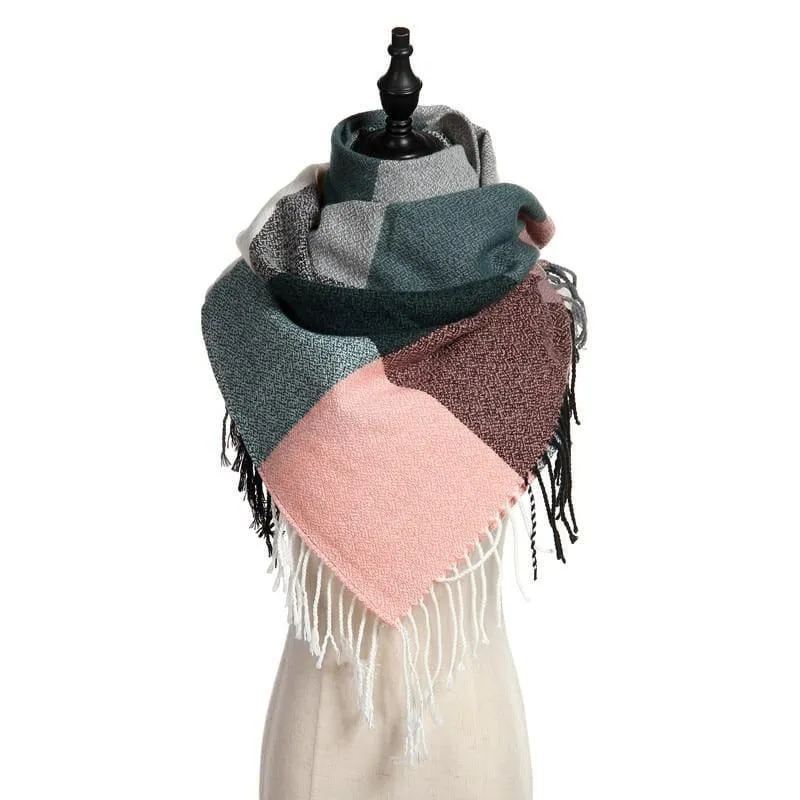 Warm Big Long Scarf Female Luxury Plaid Cashmere Scarf