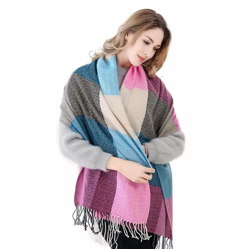 Warm Big Long Scarf Female Luxury Plaid Cashmere Scarf