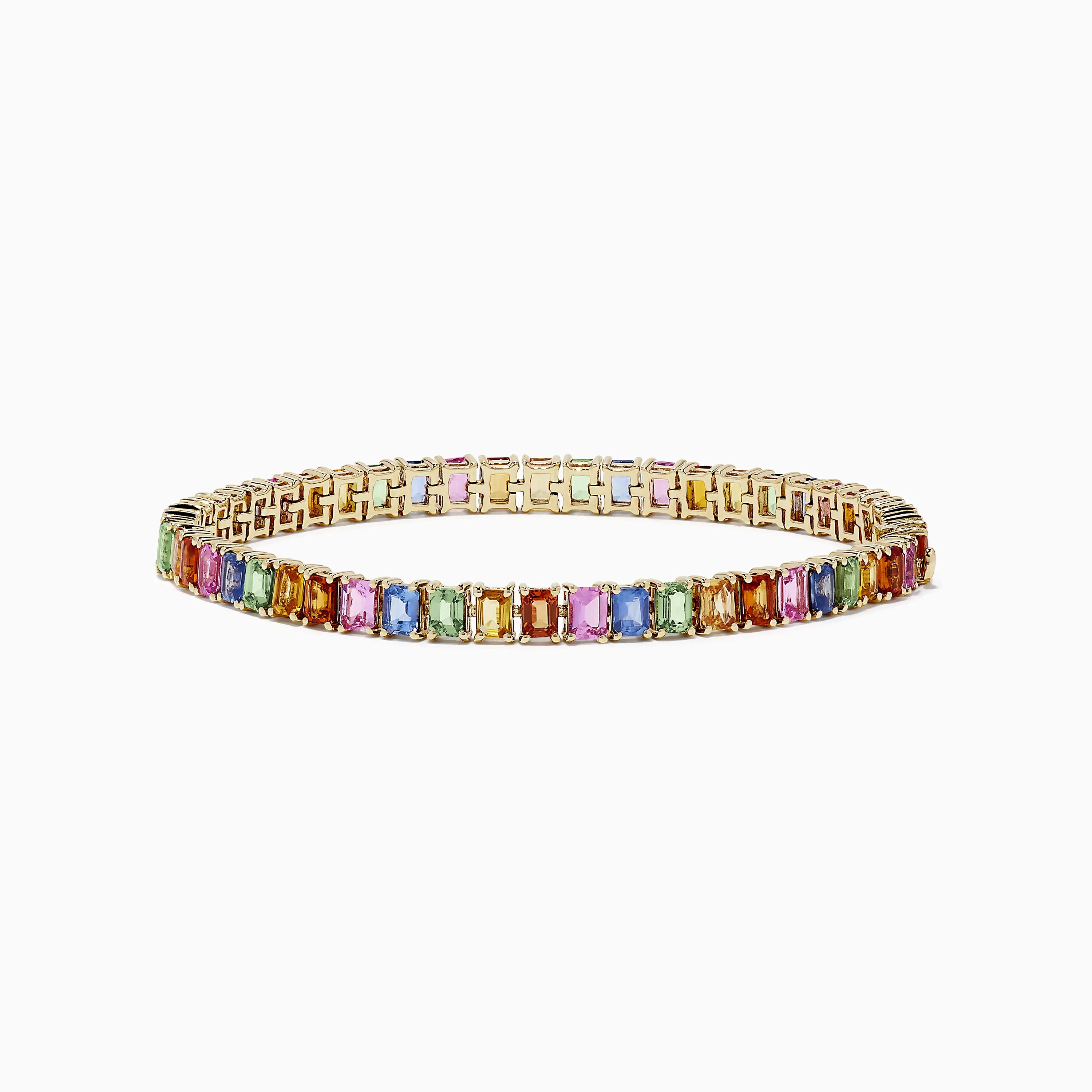 Watercolor 14k Gold Emerald Cut Multi Sapphire Tennis Bracelet