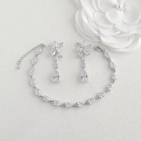 Wedding Earrings and Bracelet Set in Cubic Zirconia-Ivy