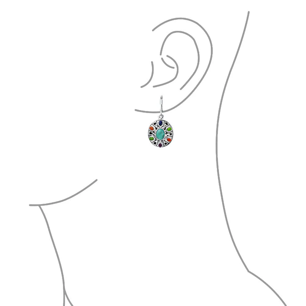 Western Jewelry Multicolor Dangle Gemstone Earrings Sterling Silver Lever Back