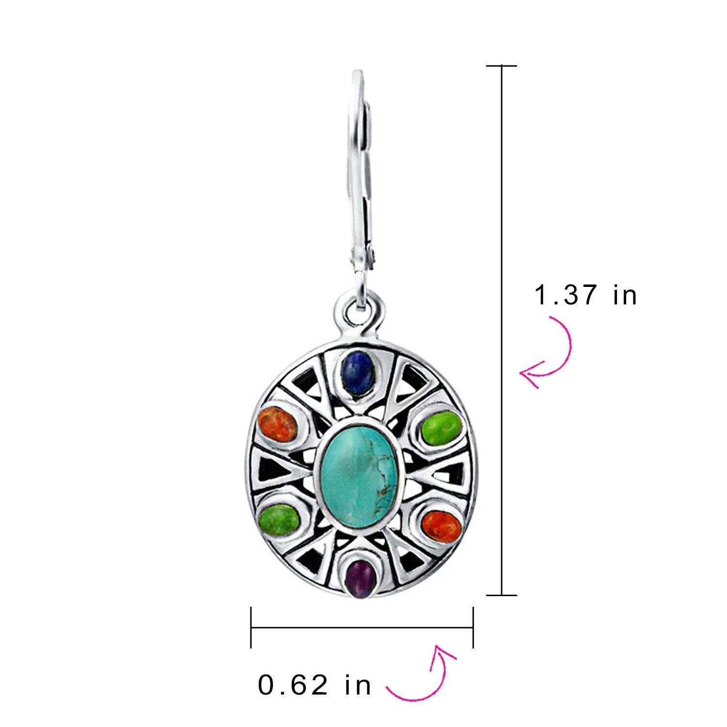 Western Jewelry Multicolor Dangle Gemstone Earrings Sterling Silver Lever Back