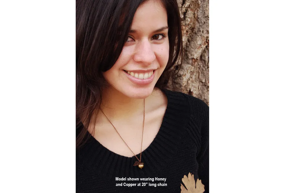 White Moonstone and Copper Acorn Necklace