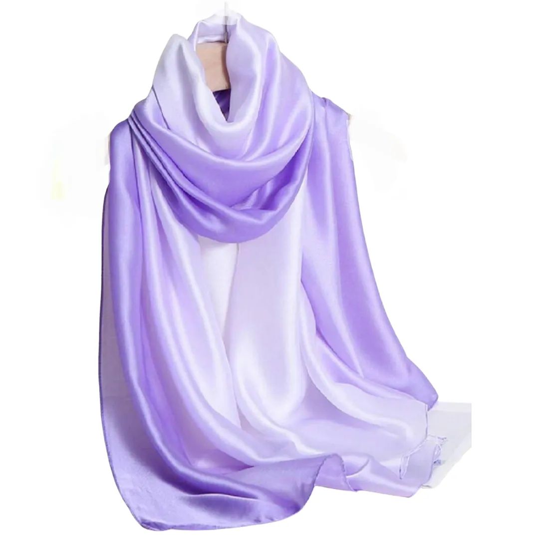 Wide Charmeuse Satin Scarf - Lavender Ombre