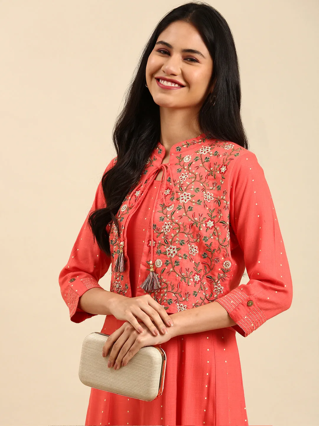 Women's Coral Printed Anarkali Kurta