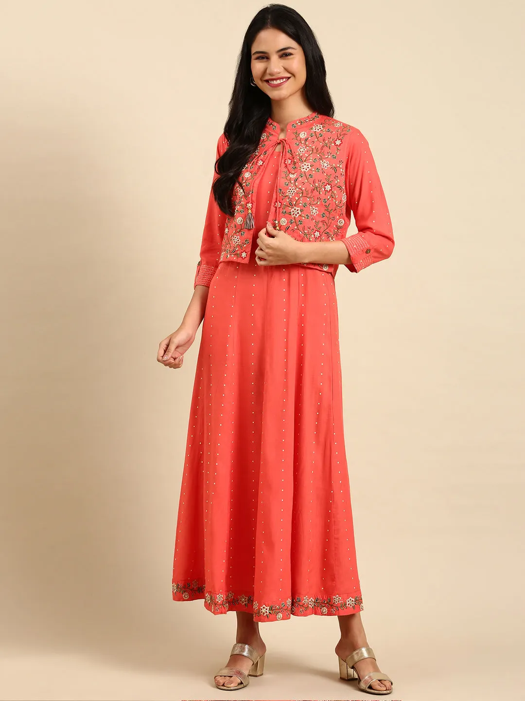 Women's Coral Printed Anarkali Kurta