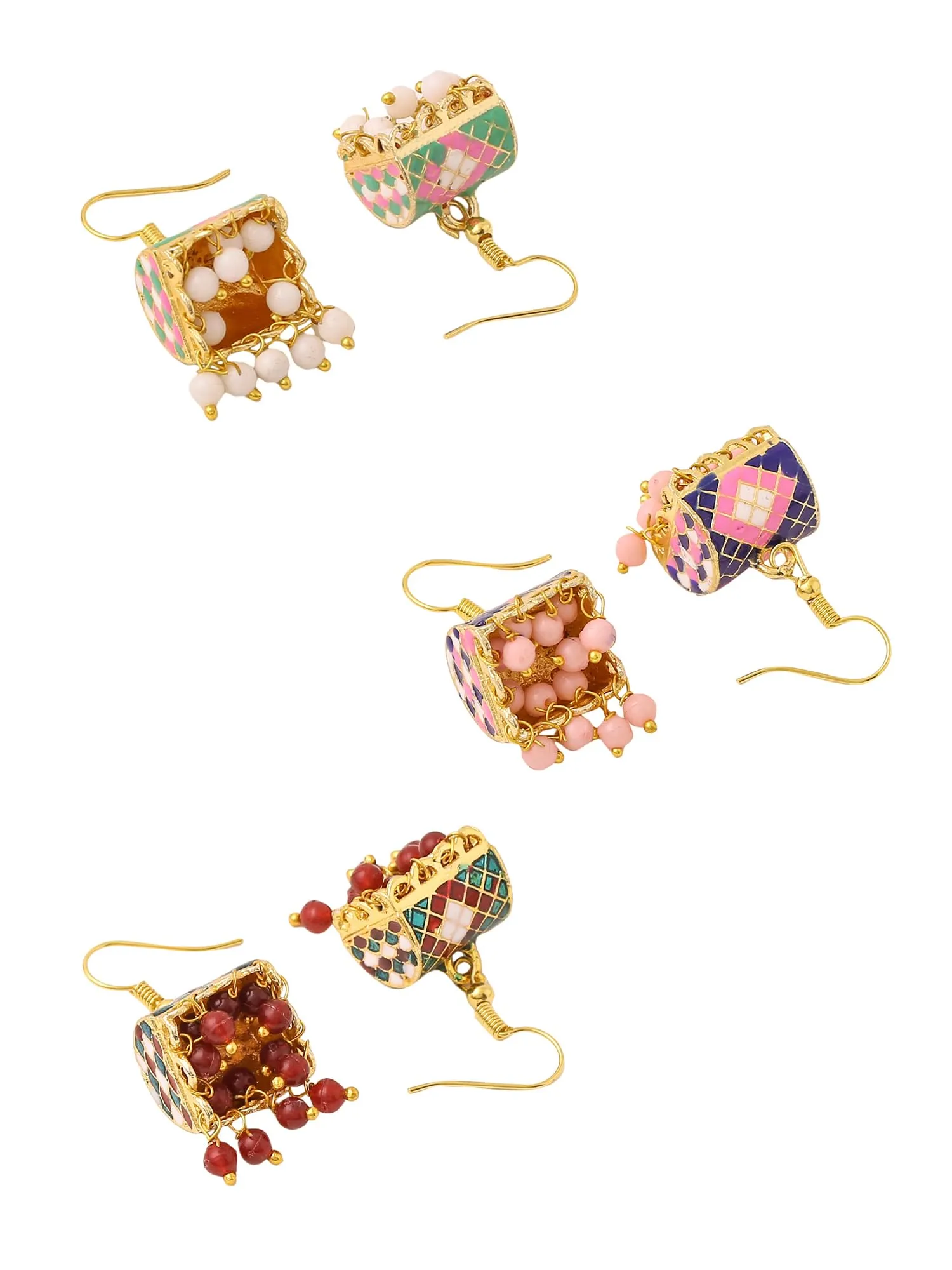 Yellow Chimes Meenakari Jhumka Earrings for Women | Traditional Small Jhumki Earrings Set for Girls | Combo of 3 Pairs Jhumkas Ethnic Gold Plated Women Earrings | Birthday Gift For Girls